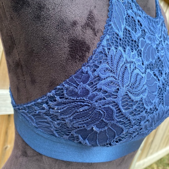 Youmita Dark Blue Lace Crisscross Bralette - Picture 2 of 5